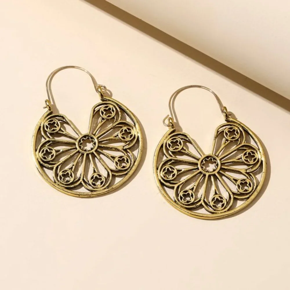 Gold Floral Hoop Earrings